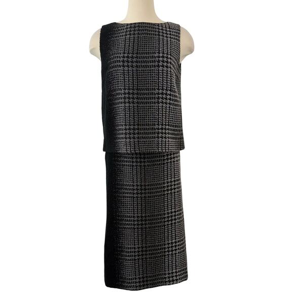 Lafayette 148 Houndstooth Matching Set 2 Piece Boucle Gradient Top and Skirt 6 - Picture 1 of 14